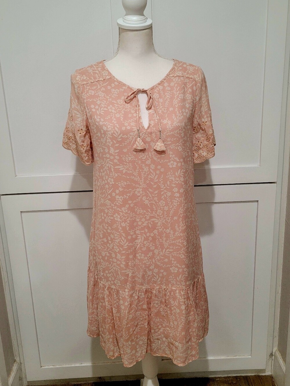 Sanctuary Peach Floral Tassel Tie-Front Dress